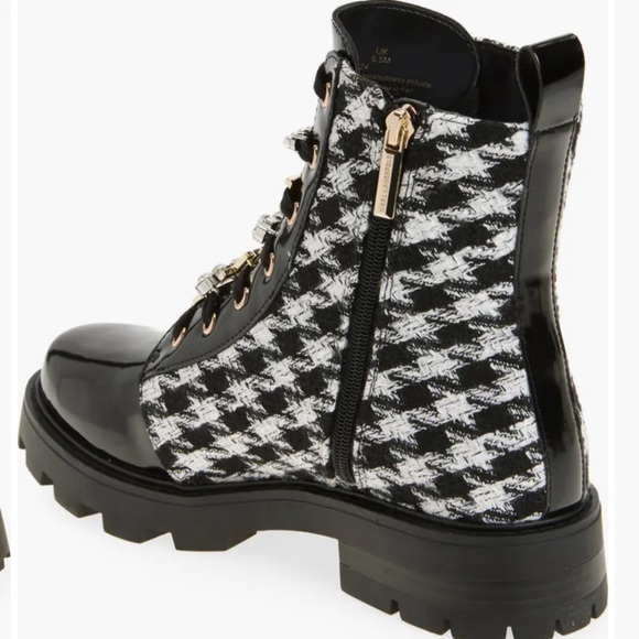 Karl Lagerfeld Black and White Houndstooth Combat Boots - Picture 2 of 6